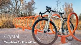  Presentation with touring - Beautiful slide deck featuring touring-bike-parked-in-colorful backdrop and a coral colored foreground