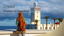  Presentation with tourism - PPT theme consisting of tourism-at-morocco-lighthouse background and a light blue colored foreground