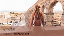  Presentation with aqueduct - Theme featuring tourism-at-segovia-rear-view background and a coral colored foreground