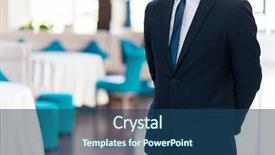  Presentation with restaurant waiter - Slides with tourism company - young waiter with suit background and a ocean colored foreground