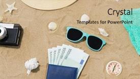  Presentation with passport travel - PPT theme with tourism concept - vintage camera money background and a  colored foreground