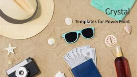  Presentation with passport travel - Presentation theme enhanced with tourism concept - vintage camera money background and a soft green colored foreground