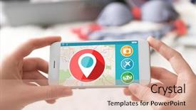  Presentation with travel app - Amazing slides having tourism concept woman using travel backdrop and a coral colored foreground