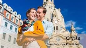  Presentation with tourism - PPT layouts consisting of tourism - couple of man and women at frauenkirche in dresden background and a coral colored foreground