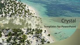  Presentation with tropical beach party - Presentation consisting of tourism dominican republic - flying over caribbean tropical beach background and a  colored foreground