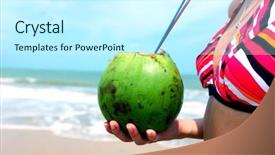  Presentation with coconut - Audience pleasing presentation design consisting of tourism dominican republic - girl holding coconut backdrop and a  colored foreground