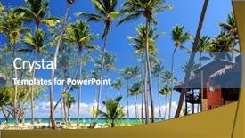  Presentation with tourism hotel - Audience pleasing presentation theme consisting of tourism dominican republic - luxury hotel at tropical resort backdrop and a teal colored foreground