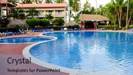  Presentation with swimming pool - PPT theme enhanced with tourism dominican republic - swimming pool and accommodation background and a light blue colored foreground