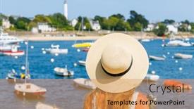  Presentation with marine - PPT theme having tourism-in-brittany-woman-tourist background and a yellow colored foreground