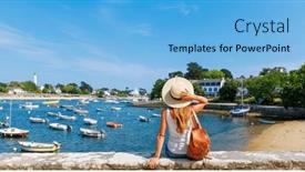  Presentation with marine - Presentation design featuring tourism-in-brittany-woman-tourist background and a light blue colored foreground