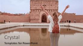  Presentation with tourism - Slide deck having tourism-in-morocco-marrakesh-el background and a coral colored foreground