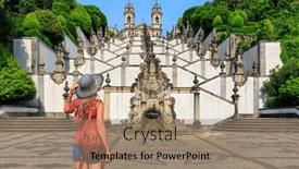  Presentation with tourism - Slide set with tourism-in-portugal-braga-dom background and a coral colored foreground