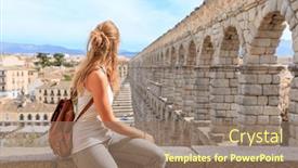  Presentation with aqueduct - Presentation consisting of tourism-in-segovia-city-woman background and a coral colored foreground
