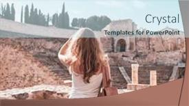  Presentation with amphitheater - PPT theme featuring tourism-in-spain-amphitheater background and a sky blue colored foreground