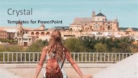  Presentation with cordoba - PPT theme enhanced with tourism-in-spain-woman-looking background and a light blue colored foreground