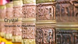  Presentation with tourism india - Beautiful slide deck featuring tourism india - gold tibetan spool in himalayas backdrop and a  colored foreground