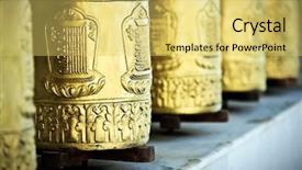  Presentation with gold and turqouise - Colorful slides enhanced with tourism india - gold tibetan spool in himalayas backdrop and a yellow colored foreground