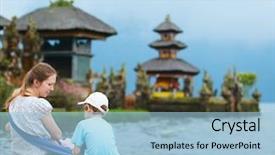  Presentation with family tourism - Presentation consisting of tourism indonesia - family enjoying views of beautiful background and a light blue colored foreground