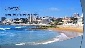  Presentation with tourism - Amazing presentation design having tourism lisbon city - view of beach of tamariz backdrop and a light blue colored foreground