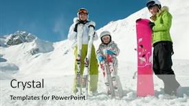  Presentation with winter family - Amazing PPT theme having tourism mountains - family winter vacation in ski backdrop and a light gray colored foreground