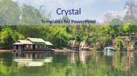  Presentation with rafting - Presentation design with tourism on the floating house background and a sky blue colored foreground