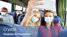  Presentation with tourism selfie - Cool new presentation theme with tourism-pandemic-and-health-care backdrop and a ocean colored foreground