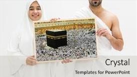  Presentation with kaaba mecca - Beautiful PPT layouts featuring tourism saudi arabia - muslim man posing as ready backdrop and a light gray colored foreground