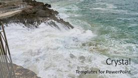  Presentation with stormy sea waves - Presentation theme with tourism sea raging wild waves background and a light gray colored foreground