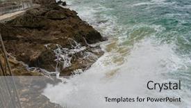  Presentation with stormy sea waves - Colorful presentation enhanced with tourism sea raging wild waves backdrop and a light gray colored foreground