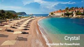  Presentation with island - PPT theme consisting of tourism serbia - beach near the island sveti background and a coral colored foreground