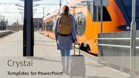  Presentation with transportation - Cool new PPT theme with tourism-transportation-and-people-concept backdrop and a soft green colored foreground