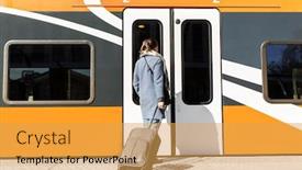  Presentation with transportation train - Amazing PPT theme having tourism-transportation-and-people-concept backdrop and a yellow colored foreground