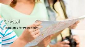  Presentation with tourism - Slide deck enhanced with tourism travel leisure holidays and friendship concept - close up of women with map and camera outdoors background and a lemonade colored foreground