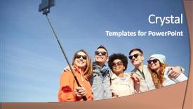  Presentation with tourism selfie - Beautiful theme featuring tourism travel people leisure backdrop and a teal colored foreground