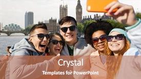  Presentation with tourism selfie - Beautiful PPT layouts featuring tourism travel people leisure backdrop and a coral colored foreground