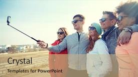  Presentation with tourism selfie - PPT theme consisting of tourism travel people leisure background and a  colored foreground