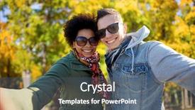  Presentation with tourism selfie - Audience pleasing presentation design consisting of tourism travel people season backdrop and a ocean colored foreground