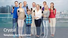  Presentation with singapore tourism - Beautiful PPT layouts featuring tourism travel technology and generation concept - group of smiling people showing smartphones over singapore city waterside background backdrop and a ocean colored foreground