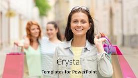  Presentation with tourism - Slides consisting of tourism travel vacation shopping and friendship concept - smiling teenage girls with shopping bags on street background and a soft green colored foreground