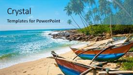  Presentation with fishing boats - PPT theme featuring tourism tunisie - untouched tropical beach with palms background and a light blue colored foreground