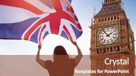  Presentation with brexit - Presentation consisting of tourism uk - young woman waving uk flag background and a tawny brown colored foreground
