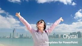  Presentation with abu dhabi - Audience pleasing slide deck consisting of tourism visitor centre - beautiful young woman tourist backdrop and a  colored foreground