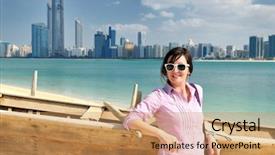  Presentation with abu dhabi - Beautiful slide deck featuring tourism visitor centre - beautiful young woman tourist backdrop and a  colored foreground