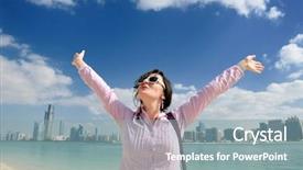  Presentation with abu dhabi - Audience pleasing PPT theme consisting of tourism visitor centre - beautiful young woman tourist backdrop and a  colored foreground