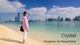  Presentation with abu dhabi - Presentation theme consisting of tourism visitor centre - beautiful young woman tourist background and a  colored foreground