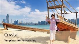  Presentation with abu dhabi - Cool new PPT layouts with tourism visitor centre - beautiful young woman tourist backdrop and a  colored foreground