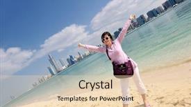  Presentation with abu dhabi - Slides featuring tourism visitor centre - beautiful young woman tourist background and a  colored foreground