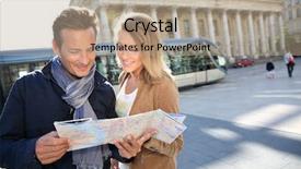  Presentation with city line map - Presentation design consisting of tourism visitor centre - cheerful couple in bordeaux reading background and a coral colored foreground