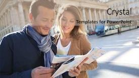  Presentation with city line map - Slides with tourism visitor centre - cheerful couple in bordeaux reading background and a  colored foreground