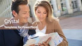  Presentation with city map - Amazing PPT theme having tourism visitor centre - cheerful couple in bordeaux reading backdrop and a coral colored foreground